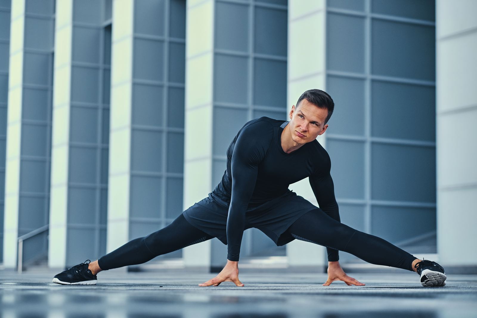 Man stretching in the morning
