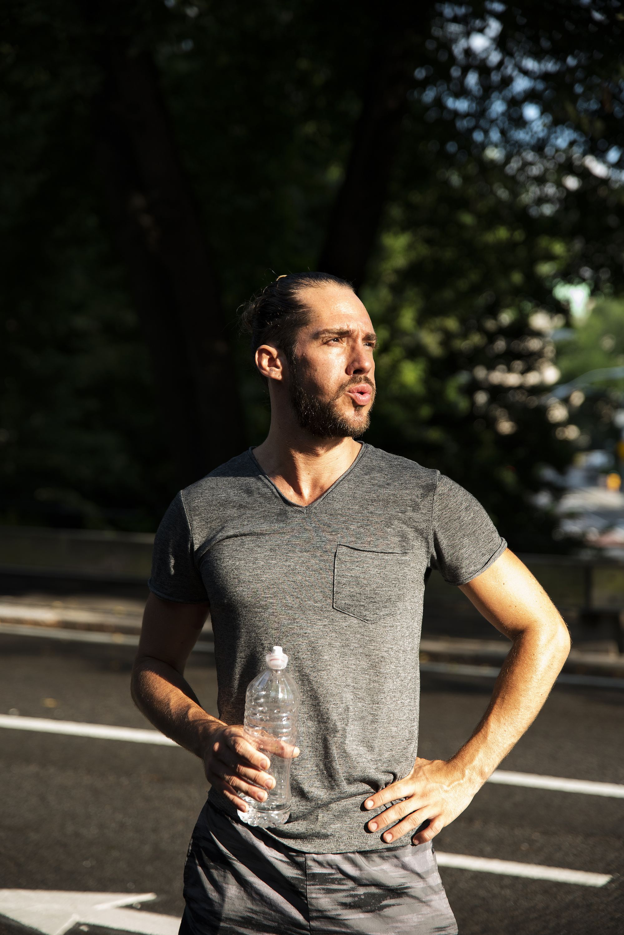 Active man in his fifties stretching outdoors